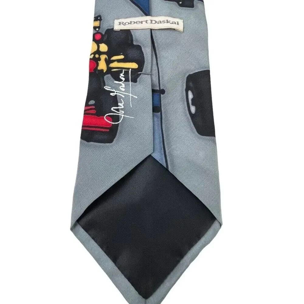 Robert Daskal Hand Painted Hand Sewn Signed Neck Tie Car Racing 100% Silk